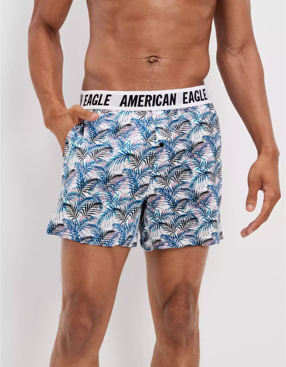 Shorts De Bain American Eagle AEO Palm Trees Ultra Soft Pocket Noir Homme | DFX-91600427